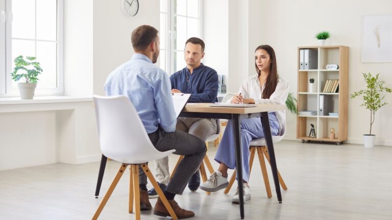 Couple is consulting with lawyer